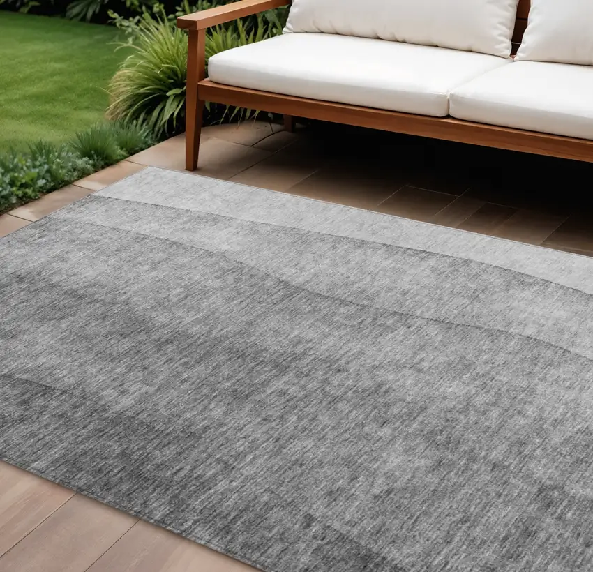 Gray Silver And Charcoal Ombre Washable Indoor Outdoor Area Rug Photo 1