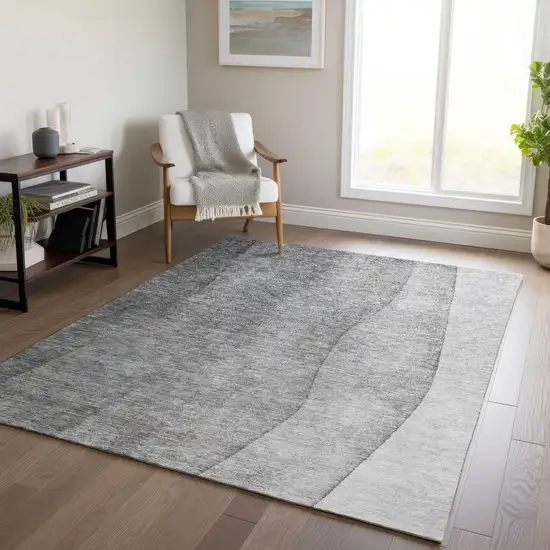 Gray Silver And Charcoal Ombre Washable Indoor Outdoor Area Rug Photo 6