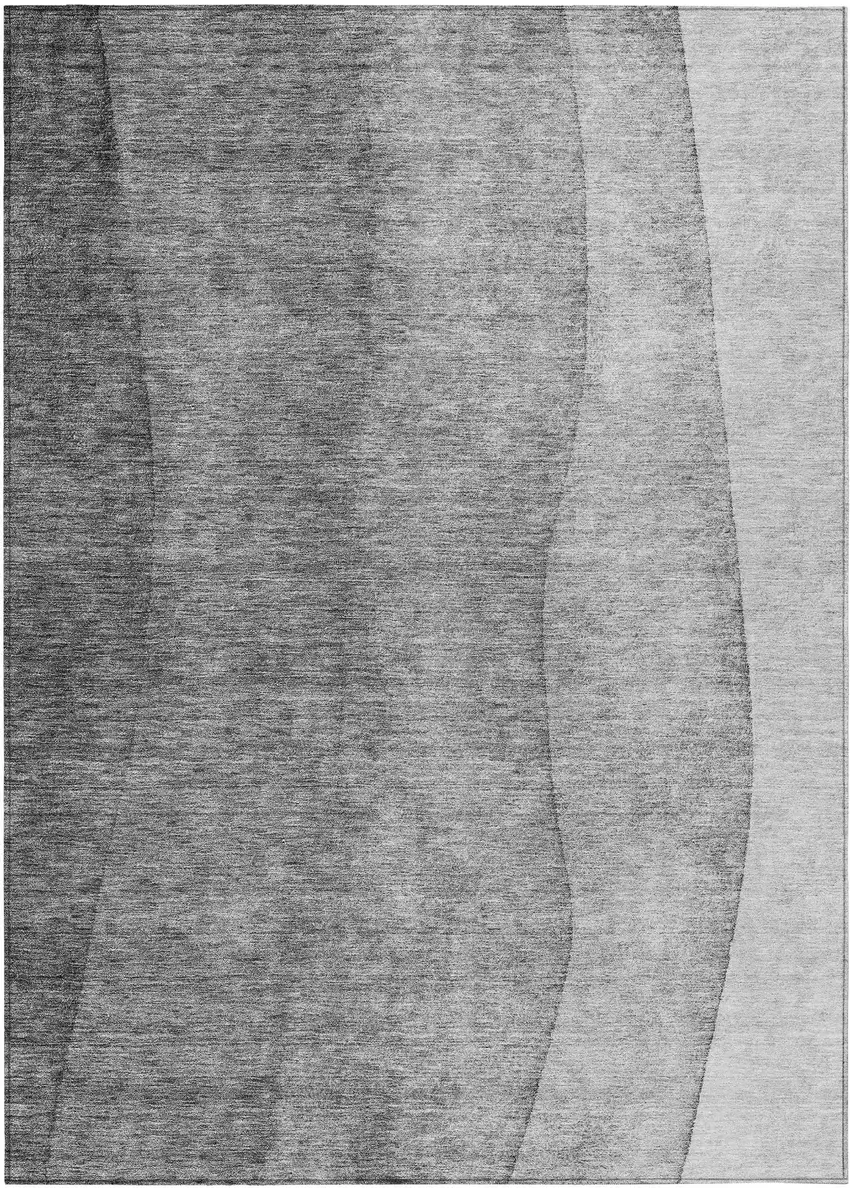 Gray Silver And Charcoal Ombre Washable Indoor Outdoor Area Rug Photo 1