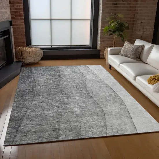 Gray Silver And Charcoal Ombre Washable Indoor Outdoor Area Rug Photo 7