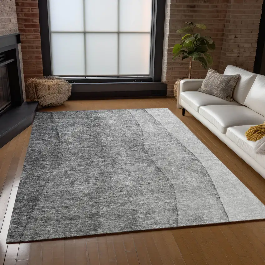 Gray Silver And Charcoal Ombre Washable Indoor Outdoor Area Rug Photo 7