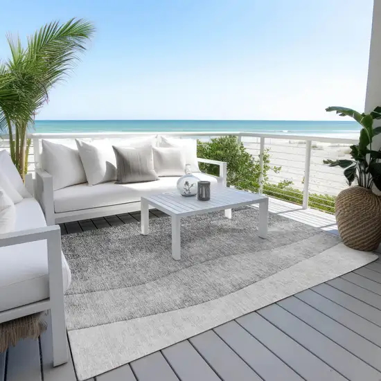 Gray Silver And Charcoal Ombre Washable Indoor Outdoor Area Rug Photo 8