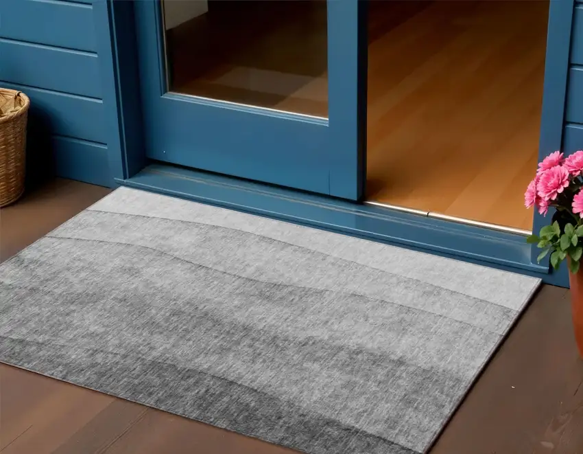 Gray Silver And Charcoal Ombre Washable Indoor Outdoor Area Rug Photo 1