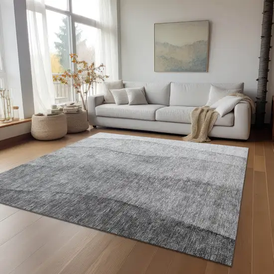 Gray Silver And Charcoal Ombre Washable Indoor Outdoor Area Rug Photo 9