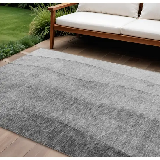 Gray Silver And Charcoal Ombre Washable Indoor Outdoor Area Rug Photo 1