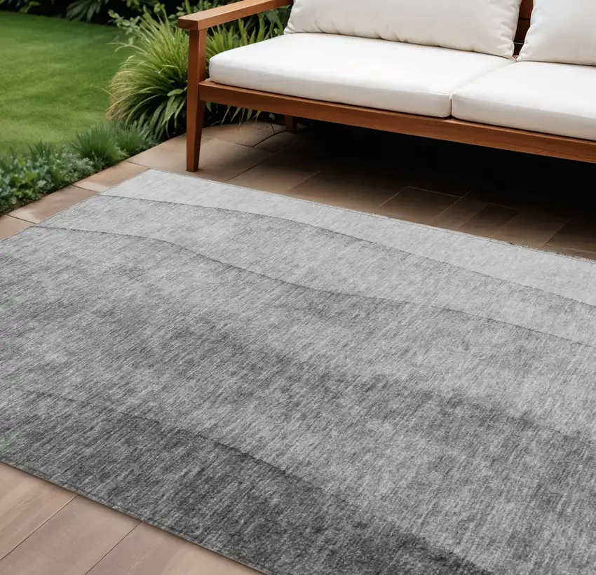Gray Silver And Charcoal Ombre Washable Indoor Outdoor Area Rug Photo 1
