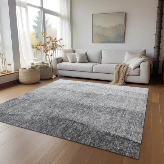 Gray Silver And Charcoal Ombre Washable Indoor Outdoor Area Rug Photo 9