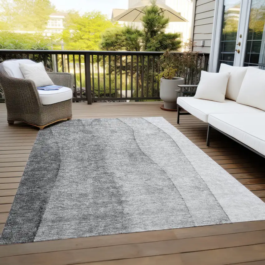 Gray Silver And Charcoal Ombre Washable Indoor Outdoor Area Rug Photo 9