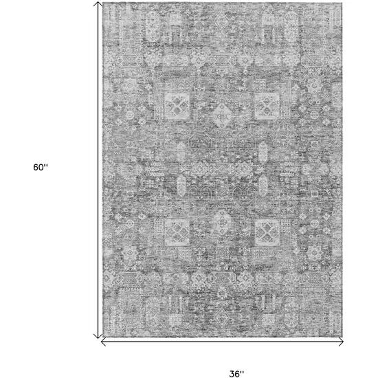 Gray Silver And Charcoal Oriental Washable Indoor Outdoor Area Rug Photo 8