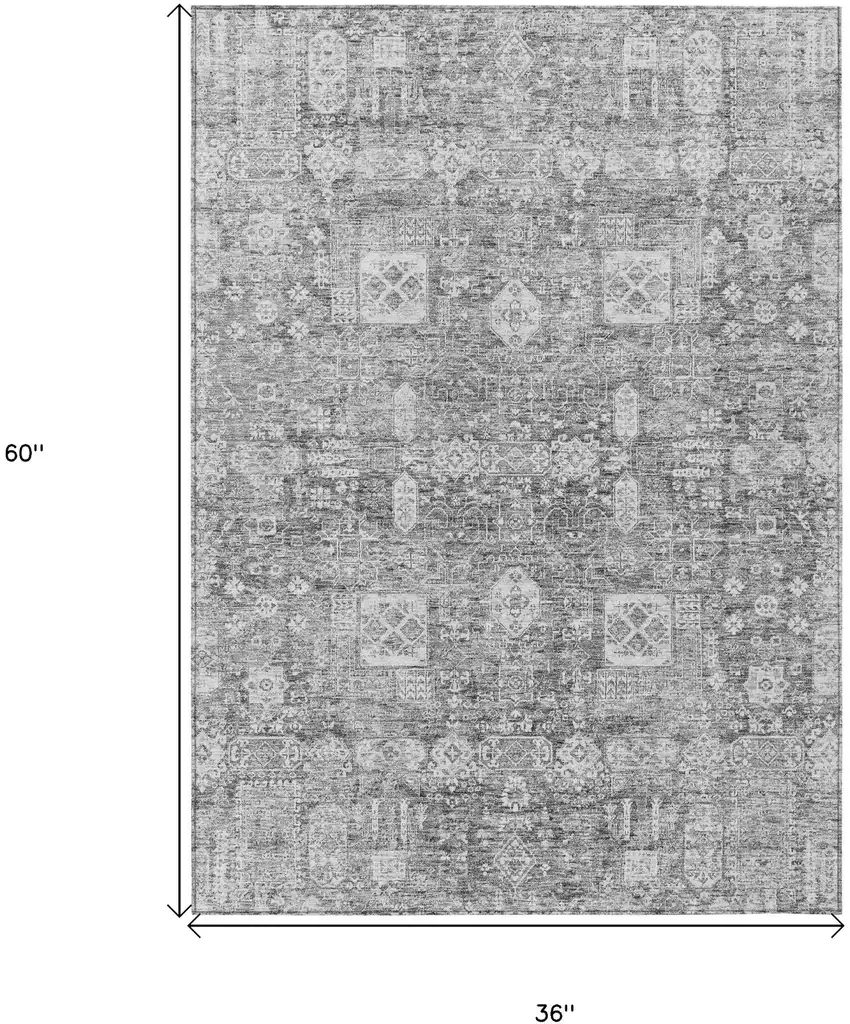Gray Silver And Charcoal Oriental Washable Indoor Outdoor Area Rug Photo 8