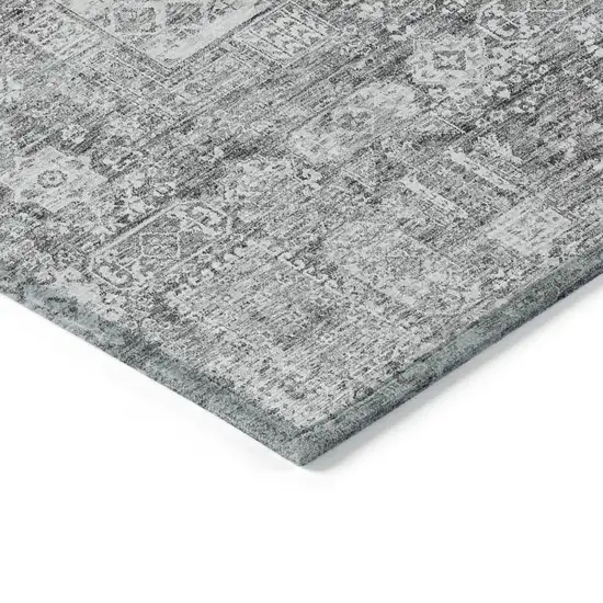 Gray Silver And Charcoal Oriental Washable Indoor Outdoor Area Rug Photo 4