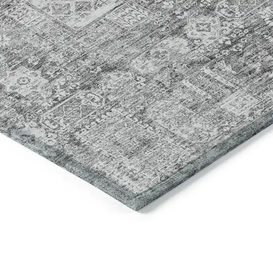 Gray Silver And Charcoal Oriental Washable Indoor Outdoor Area Rug Photo 4