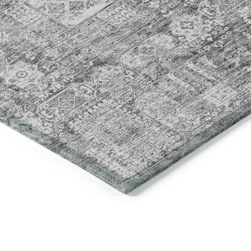 Gray Silver And Charcoal Oriental Washable Indoor Outdoor Area Rug Photo 4