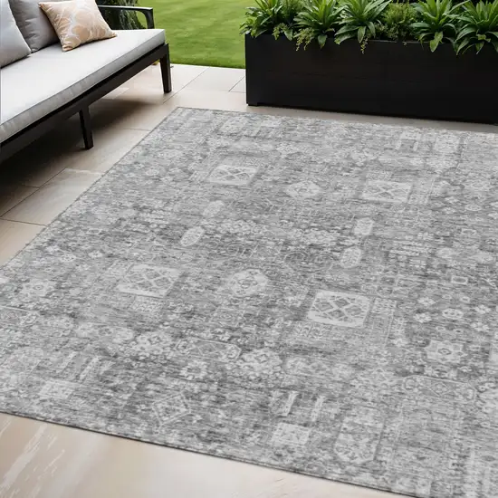 Gray Silver And Charcoal Oriental Washable Indoor Outdoor Area Rug Photo 1