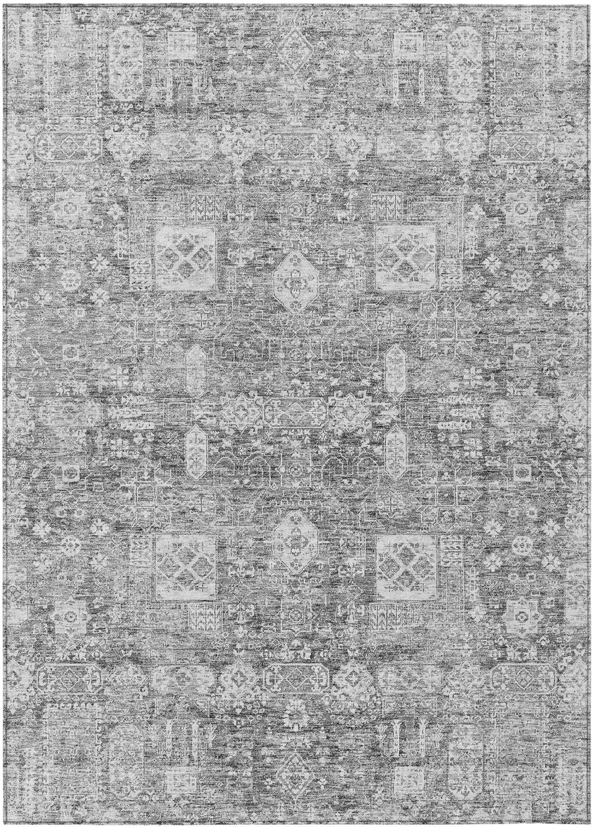Gray Silver And Charcoal Oriental Washable Indoor Outdoor Area Rug Photo 1