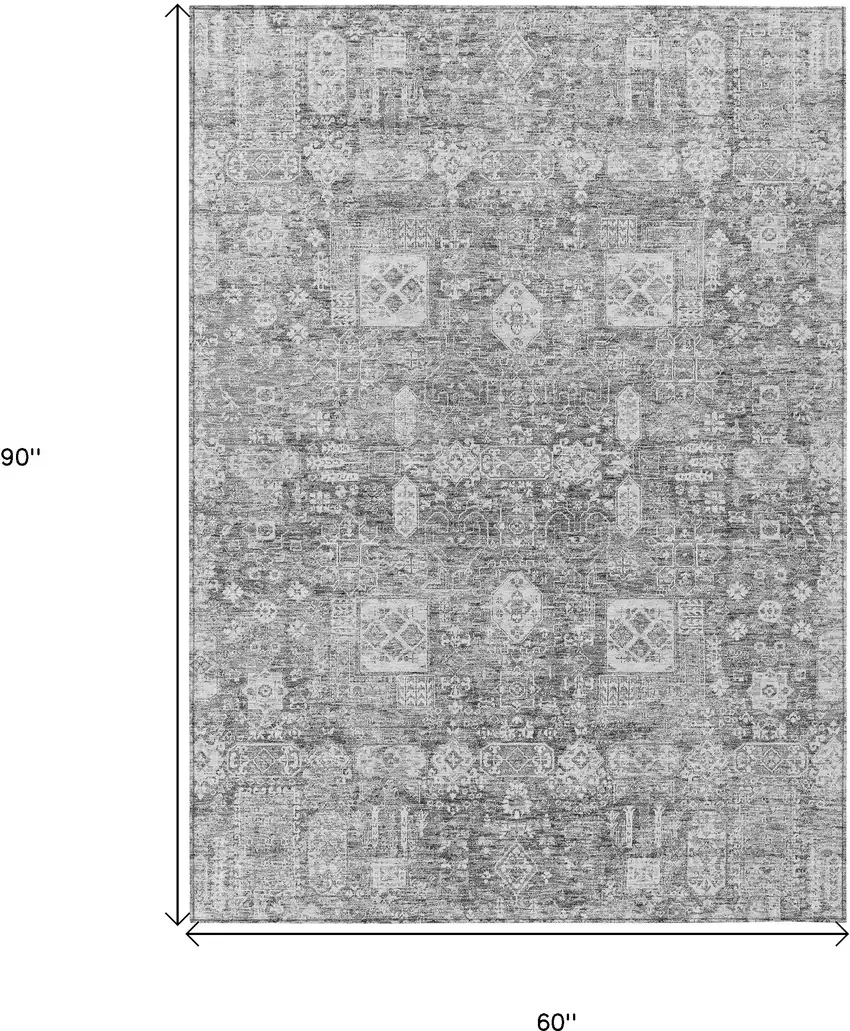 Gray Silver And Charcoal Oriental Washable Indoor Outdoor Area Rug Photo 3