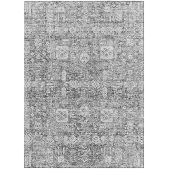 Gray Silver And Charcoal Oriental Washable Indoor Outdoor Area Rug Photo 6