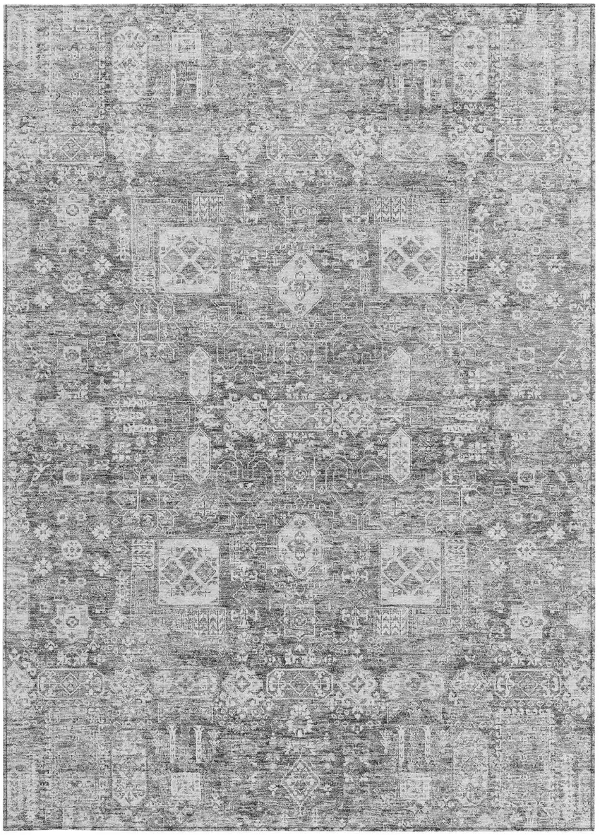 Gray Silver And Charcoal Oriental Washable Indoor Outdoor Area Rug Photo 6