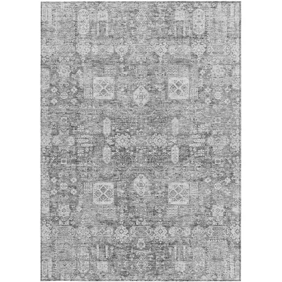 Gray Silver And Charcoal Oriental Washable Indoor Outdoor Area Rug Photo 6