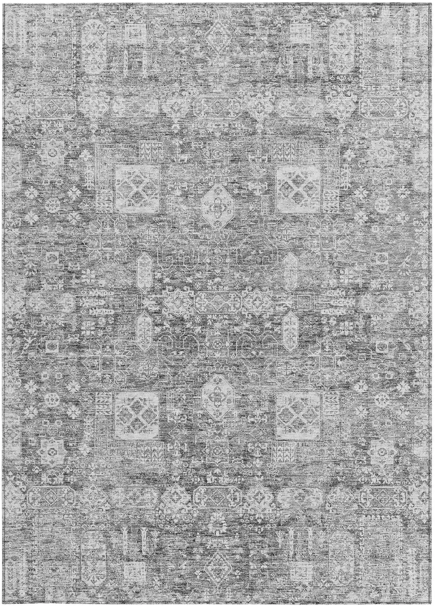 Gray Silver And Charcoal Oriental Washable Indoor Outdoor Area Rug Photo 6