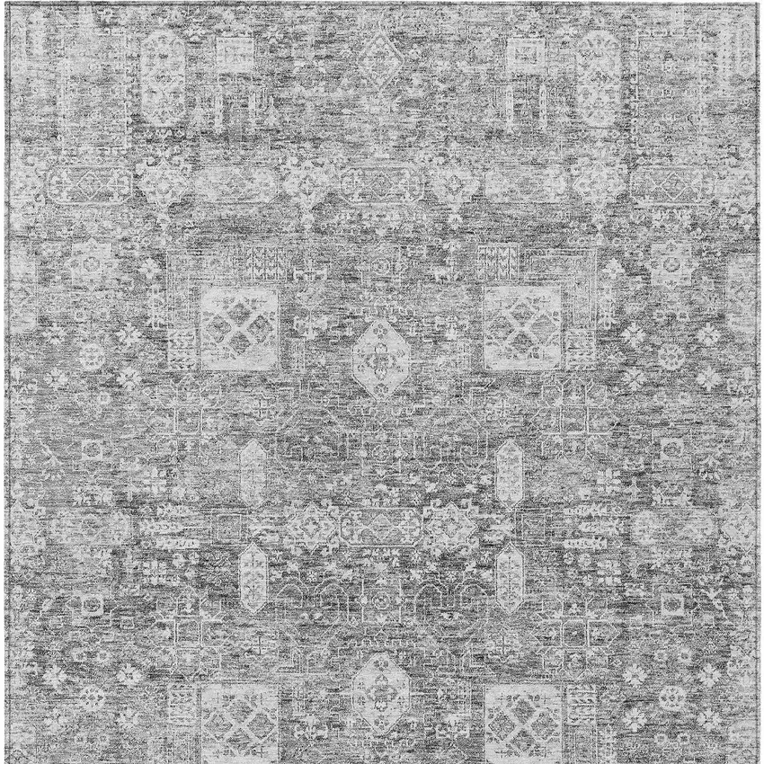 Gray Silver And Charcoal Oriental Washable Indoor Outdoor Area Rug Photo 5
