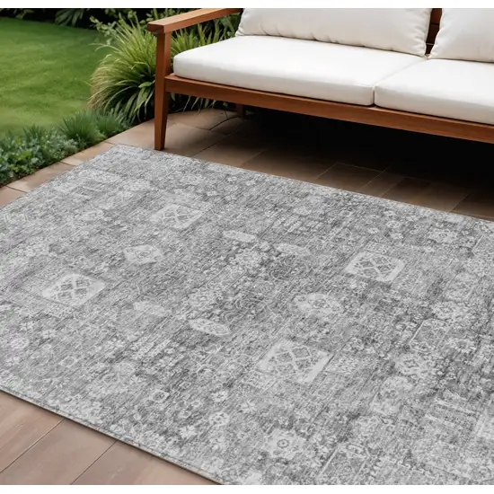 Gray Silver And Charcoal Oriental Washable Indoor Outdoor Area Rug Photo 1