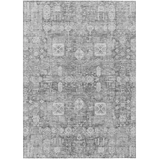 Gray Silver And Charcoal Oriental Washable Indoor Outdoor Area Rug Photo 1