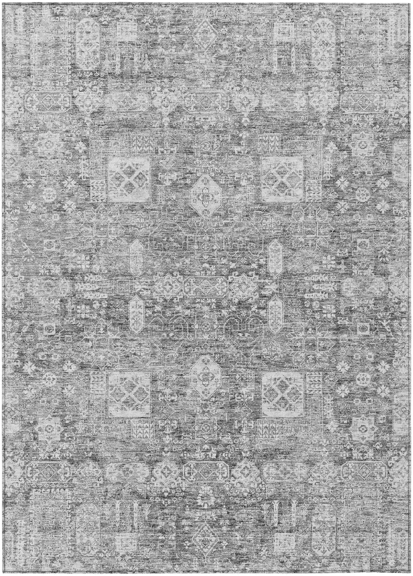 Gray Silver And Charcoal Oriental Washable Indoor Outdoor Area Rug Photo 1