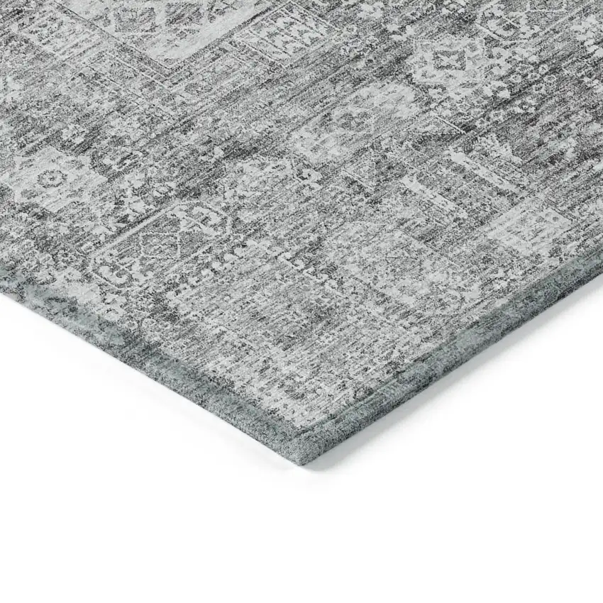 Gray Silver And Charcoal Oriental Washable Indoor Outdoor Area Rug Photo 3