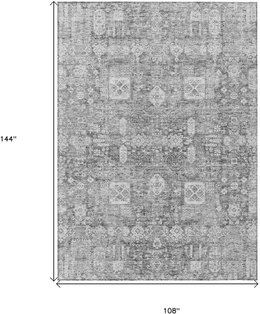 Gray Silver And Charcoal Oriental Washable Indoor Outdoor Area Rug Photo 3
