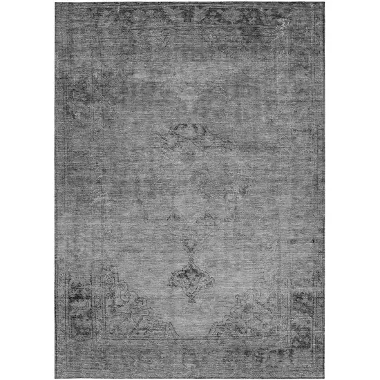 Gray Silver And Charcoal Oriental Washable Indoor Outdoor Area Rug Photo 6