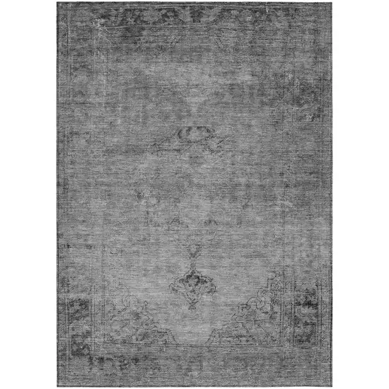 Gray Silver And Charcoal Oriental Washable Indoor Outdoor Area Rug Photo 2