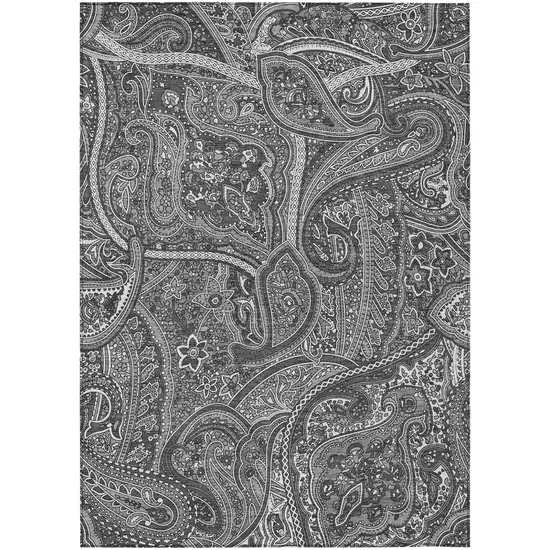 Gray Silver And Charcoal Paisley Washable Indoor Outdoor Area Rug Photo 2