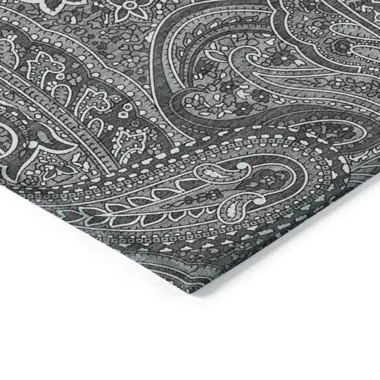 Gray Silver And Charcoal Paisley Washable Indoor Outdoor Area Rug Photo 5