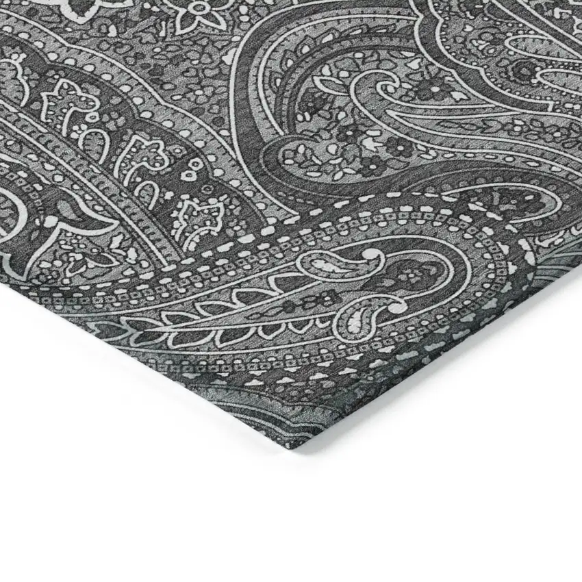 Gray Silver And Charcoal Paisley Washable Indoor Outdoor Area Rug Photo 5