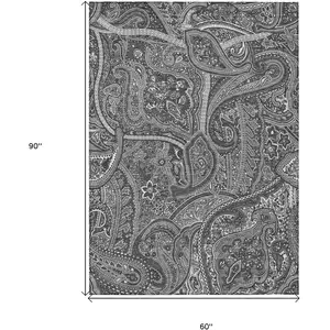 Photo of Gray Silver And Charcoal Paisley Washable Indoor Outdoor Area Rug