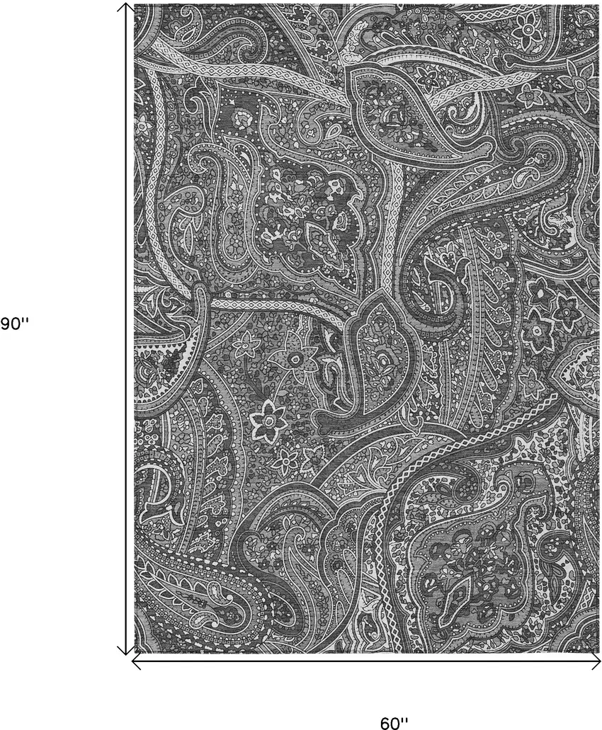 Gray Silver And Charcoal Paisley Washable Indoor Outdoor Area Rug Photo 3