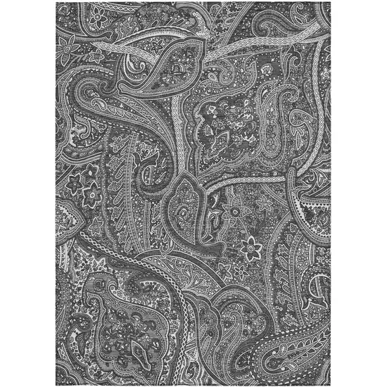 Gray Silver And Charcoal Paisley Washable Indoor Outdoor Area Rug Photo 7