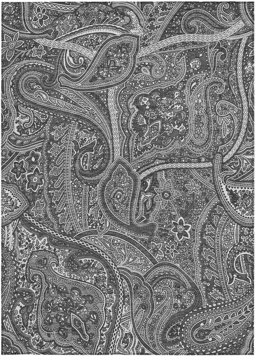 Gray Silver And Charcoal Paisley Washable Indoor Outdoor Area Rug Photo 7
