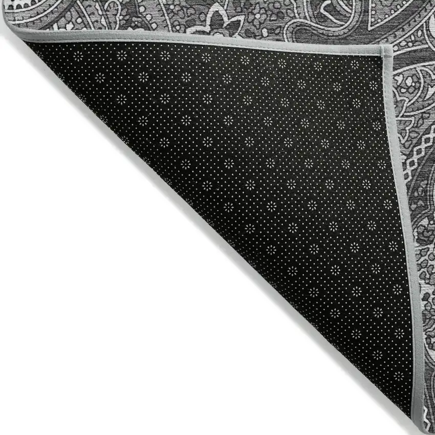 Gray Silver And Charcoal Paisley Washable Indoor Outdoor Area Rug Photo 4