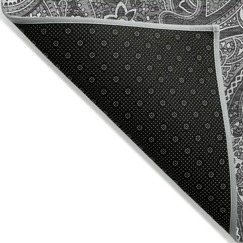 Gray Silver And Charcoal Paisley Washable Indoor Outdoor Area Rug Photo 4