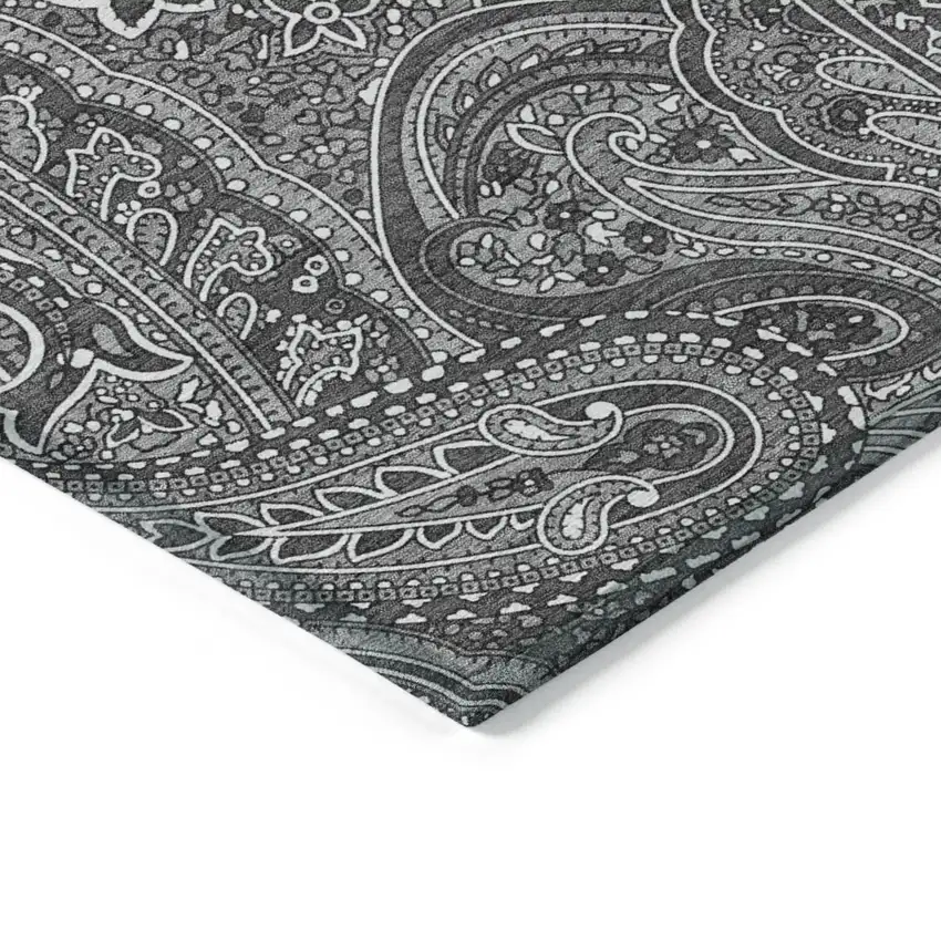 Gray Silver And Charcoal Paisley Washable Indoor Outdoor Area Rug Photo 5