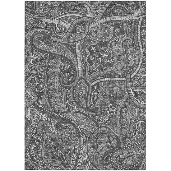 Gray Silver And Charcoal Paisley Washable Indoor Outdoor Area Rug Photo 7