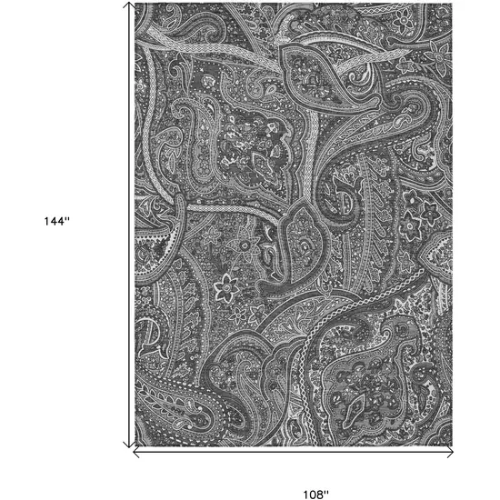 Gray Silver And Charcoal Paisley Washable Indoor Outdoor Area Rug Photo 3