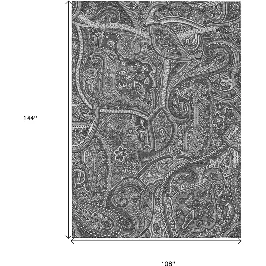 Gray Silver And Charcoal Paisley Washable Indoor Outdoor Area Rug Photo 3