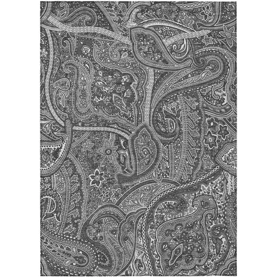 Gray Silver And Charcoal Paisley Washable Indoor Outdoor Area Rug Photo 2