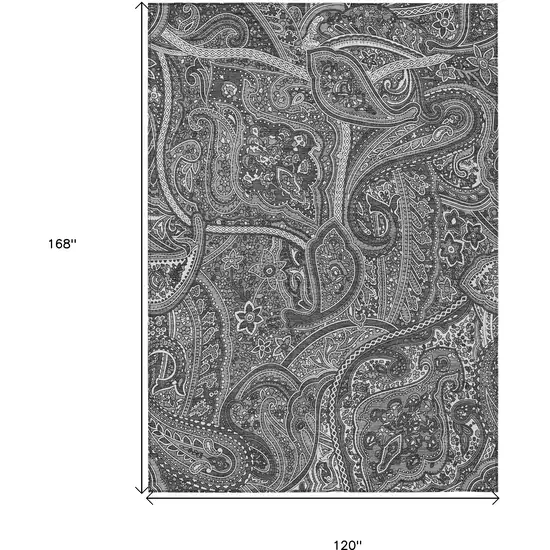 Gray Silver And Charcoal Paisley Washable Indoor Outdoor Area Rug Photo 3