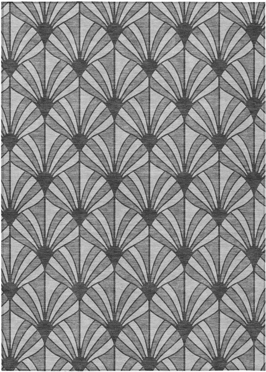 Gray Silver And Charcoal Seashell Washable Indoor Outdoor Area Rug Photo 8
