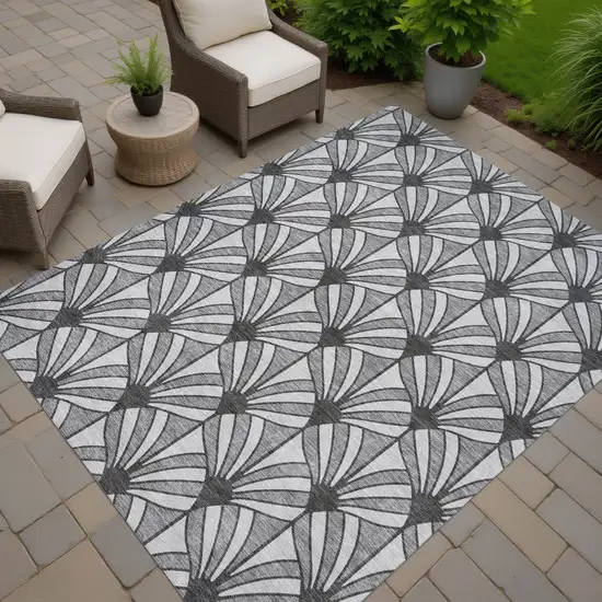 Gray Silver And Charcoal Seashell Washable Indoor Outdoor Area Rug Photo 7