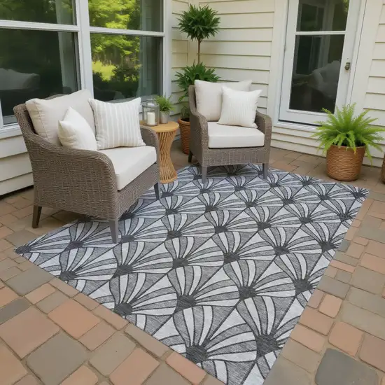 Gray Silver And Charcoal Seashell Washable Indoor Outdoor Area Rug Photo 4